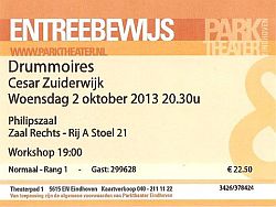 Cesar Zuiderwijk Drummoires show ticket#A21 Eindhoven photo Raymond van Schaijk